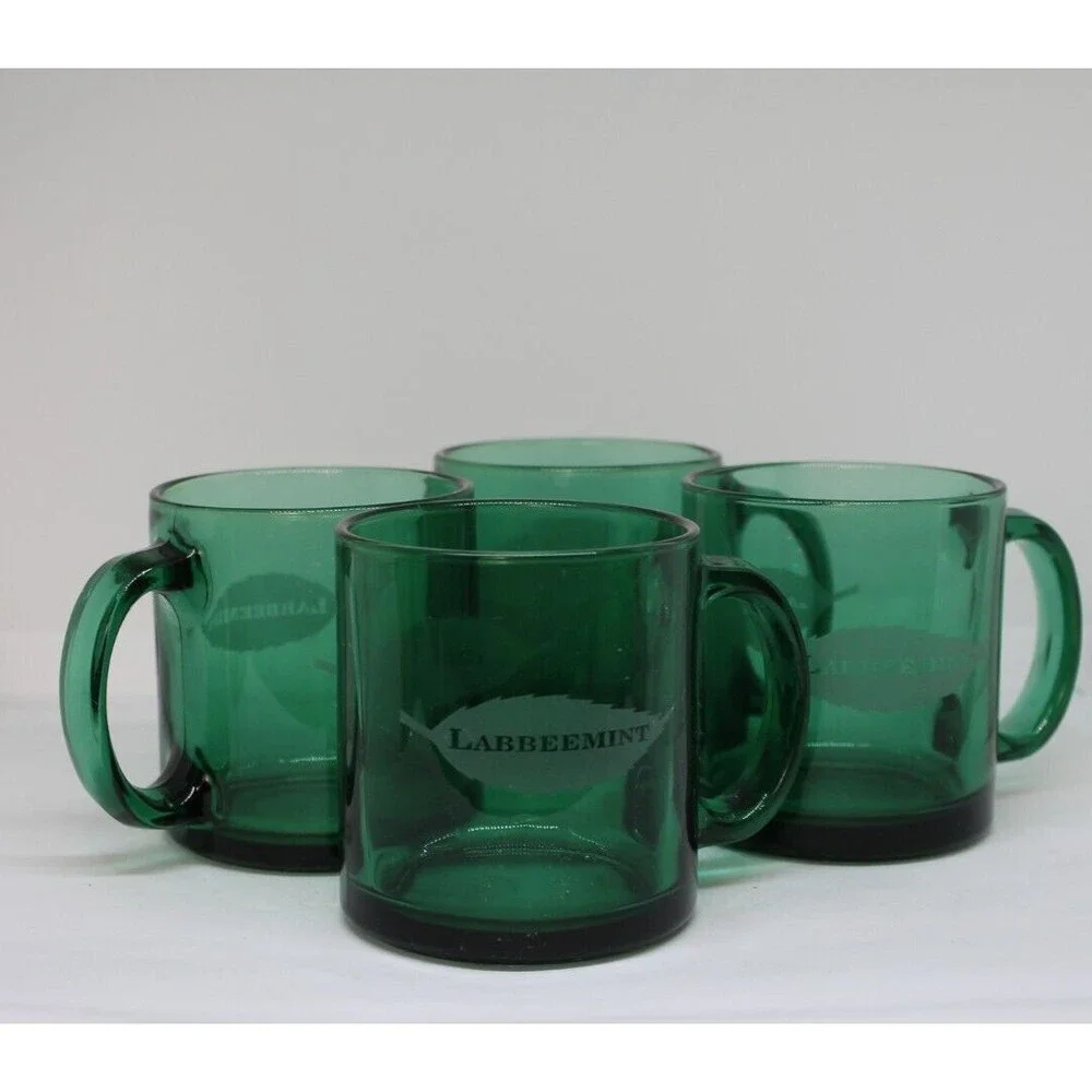Mid-Century Emerald Green Pressed Labbreemint Advertise Glasse's set of 4
